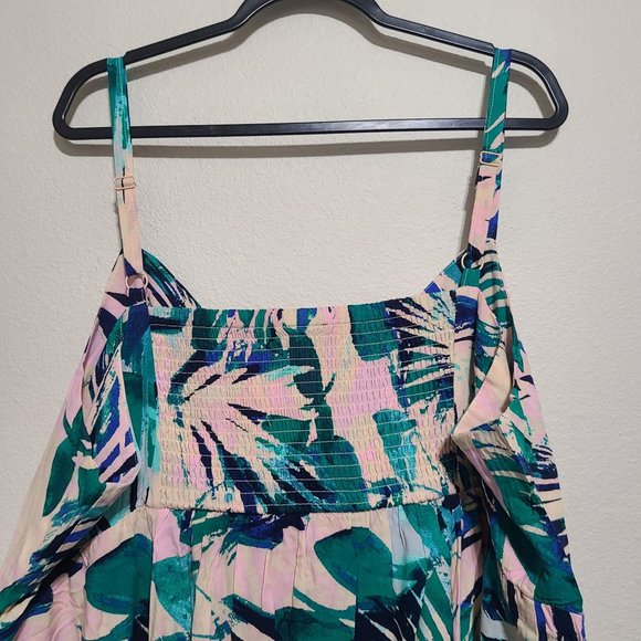 Torrid Tropical Print Challis Button Front Midi Dress Plus Size 6X Pink Green - Picture 3 of 8